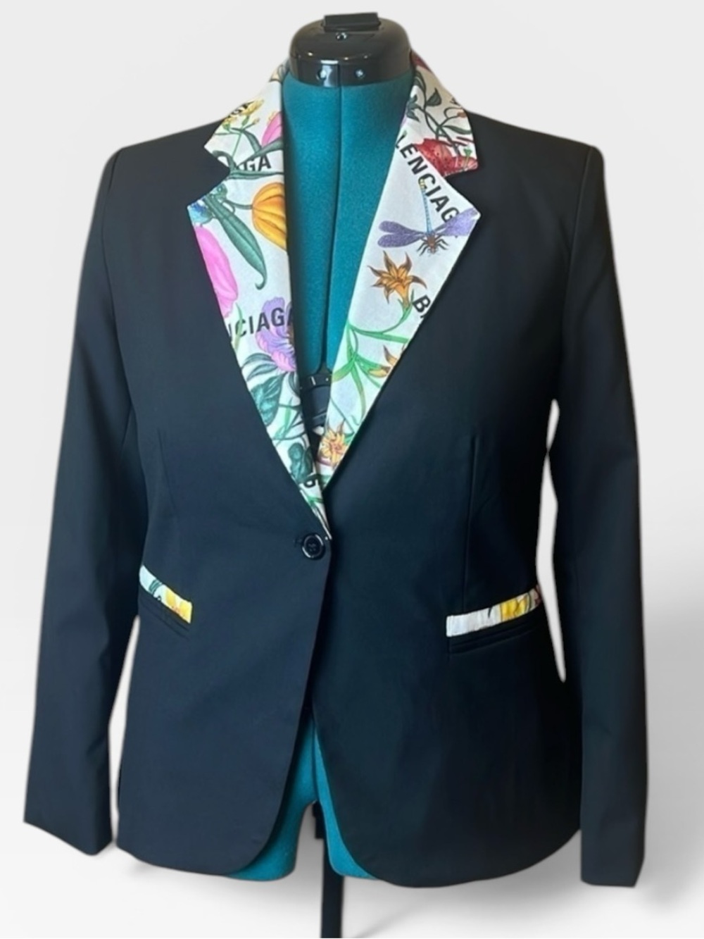 Revivify Denim & Handcrafted Rare Black Balenciaga trim Blazer Size 8